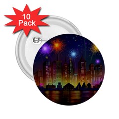 Happy Birthday Independence Day Celebration In New York City Night Fireworks Us 2 25  Buttons (10 Pack)  by Sapixe