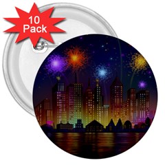 Happy Birthday Independence Day Celebration In New York City Night Fireworks Us 3  Buttons (10 Pack)  by Sapixe