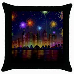 Happy Birthday Independence Day Celebration In New York City Night Fireworks Us Throw Pillow Case (black) by Sapixe