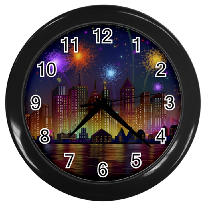 Happy Birthday Independence Day Celebration In New York City Night Fireworks Us Wall Clocks (Black)