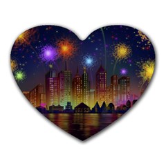 Happy Birthday Independence Day Celebration In New York City Night Fireworks Us Heart Mousepads by Sapixe