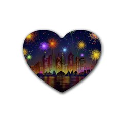 Happy Birthday Independence Day Celebration In New York City Night Fireworks Us Heart Coaster (4 Pack)  by Sapixe