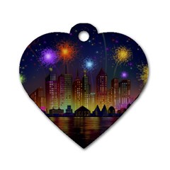 Happy Birthday Independence Day Celebration In New York City Night Fireworks Us Dog Tag Heart (two Sides) by Sapixe