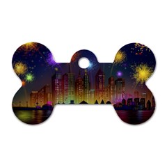 Happy Birthday Independence Day Celebration In New York City Night Fireworks Us Dog Tag Bone (one Side) by Sapixe