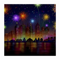 Happy Birthday Independence Day Celebration In New York City Night Fireworks Us Medium Glasses Cloth by Sapixe