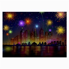 Happy Birthday Independence Day Celebration In New York City Night Fireworks Us Large Glasses Cloth by Sapixe