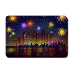 Happy Birthday Independence Day Celebration In New York City Night Fireworks Us Small Doormat  by Sapixe