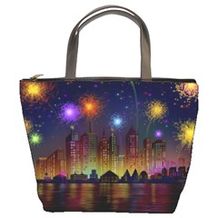 Happy Birthday Independence Day Celebration In New York City Night Fireworks Us Bucket Bags by Sapixe