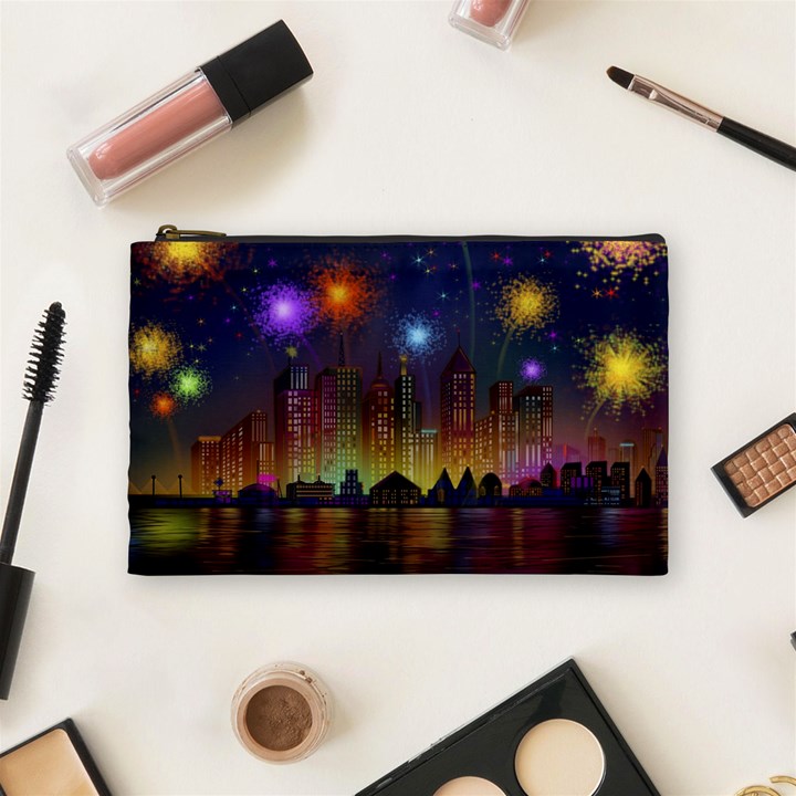 Happy Birthday Independence Day Celebration In New York City Night Fireworks Us Cosmetic Bag (Medium) 