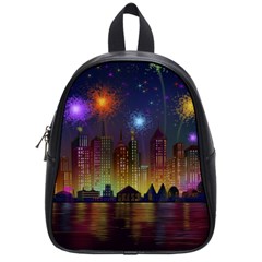 Happy Birthday Independence Day Celebration In New York City Night Fireworks Us School Bag (small) by Sapixe