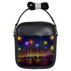 Happy Birthday Independence Day Celebration In New York City Night Fireworks Us Girls Sling Bags by Sapixe