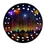 Happy Birthday Independence Day Celebration In New York City Night Fireworks Us Ornament (Round Filigree) Front