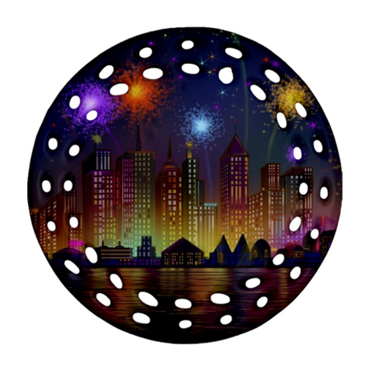 Happy Birthday Independence Day Celebration In New York City Night Fireworks Us Ornament (Round Filigree)