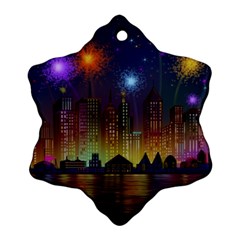 Happy Birthday Independence Day Celebration In New York City Night Fireworks Us Snowflake Ornament (two Sides) by Sapixe