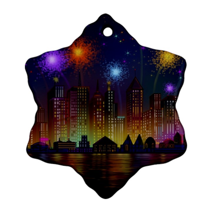 Happy Birthday Independence Day Celebration In New York City Night Fireworks Us Snowflake Ornament (Two Sides)