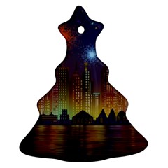 Happy Birthday Independence Day Celebration In New York City Night Fireworks Us Christmas Tree Ornament (two Sides) by Sapixe