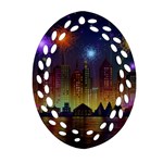 Happy Birthday Independence Day Celebration In New York City Night Fireworks Us Ornament (Oval Filigree) Front