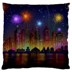 Happy Birthday Independence Day Celebration In New York City Night Fireworks Us Large Cushion Case (two Sides) by Sapixe