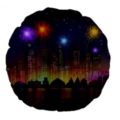 Happy Birthday Independence Day Celebration In New York City Night Fireworks Us Large 18  Premium Round Cushions by Sapixe