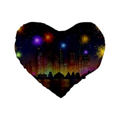 Happy Birthday Independence Day Celebration In New York City Night Fireworks Us Standard 16  Premium Heart Shape Cushions by Sapixe