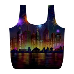 Happy Birthday Independence Day Celebration In New York City Night Fireworks Us Full Print Recycle Bags (l)  by Sapixe