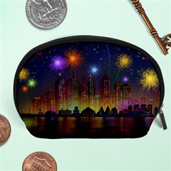 Happy Birthday Independence Day Celebration In New York City Night Fireworks Us Accessory Pouches (large)  by Sapixe