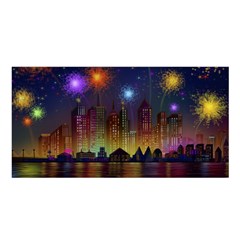 Happy Birthday Independence Day Celebration In New York City Night Fireworks Us Satin Shawl by Sapixe