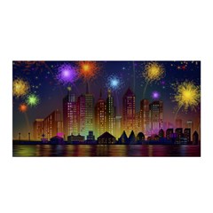 Happy Birthday Independence Day Celebration In New York City Night Fireworks Us Satin Wrap by Sapixe