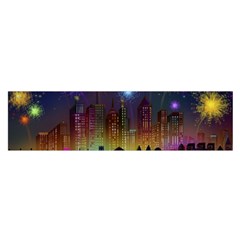 Happy Birthday Independence Day Celebration In New York City Night Fireworks Us Satin Scarf (oblong) by Sapixe