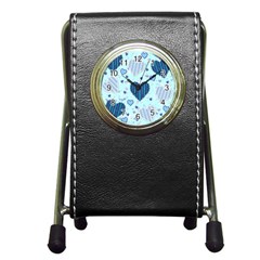 Hearts Pattern Paper Wallpaper Pen Holder Desk Clocks by Sapixe