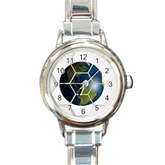 Hexagon Diamond Earth Globe Round Italian Charm Watch by Sapixe