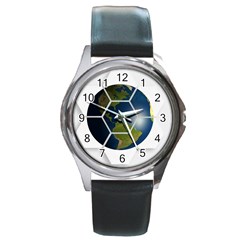 Hexagon Diamond Earth Globe Round Metal Watch by Sapixe