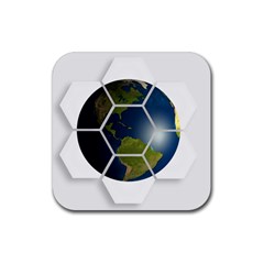 Hexagon Diamond Earth Globe Rubber Coaster (square)  by Sapixe