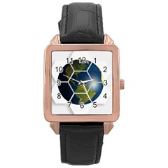 Hexagon Diamond Earth Globe Rose Gold Leather Watch  by Sapixe