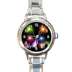 Happy New Year 2017 Celebration Animated 3d Round Italian Charm Watch by Sapixe