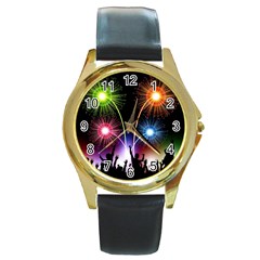 Happy New Year 2017 Celebration Animated 3d Round Gold Metal Watch by Sapixe