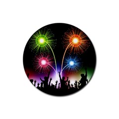 Happy New Year 2017 Celebration Animated 3d Rubber Round Coaster (4 Pack)  by Sapixe