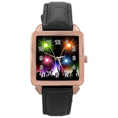 Happy New Year 2017 Celebration Animated 3d Rose Gold Leather Watch  by Sapixe