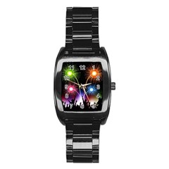 Happy New Year 2017 Celebration Animated 3d Stainless Steel Barrel Watch by Sapixe