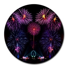 Happy New Year New Years Eve Fireworks In Australia Round Mousepads by Sapixe