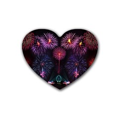 Happy New Year New Years Eve Fireworks In Australia Rubber Coaster (heart)  by Sapixe