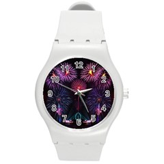 Happy New Year New Years Eve Fireworks In Australia Round Plastic Sport Watch (m) by Sapixe