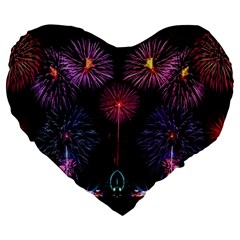 Happy New Year New Years Eve Fireworks In Australia Large 19  Premium Flano Heart Shape Cushions by Sapixe