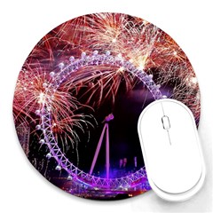 Happy New Year Clock Time Fireworks Pictures Round Mousepads by Sapixe