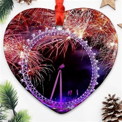 Happy New Year Clock Time Fireworks Pictures Ornament (heart) by Sapixe