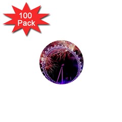 Happy New Year Clock Time Fireworks Pictures 1  Mini Buttons (100 Pack)  by Sapixe