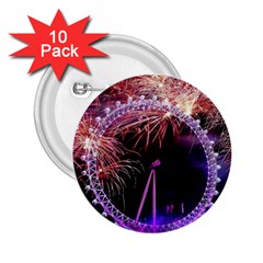 Happy New Year Clock Time Fireworks Pictures 2 25  Buttons (10 Pack)  by Sapixe