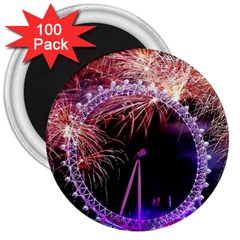 Happy New Year Clock Time Fireworks Pictures 3  Magnets (100 Pack) by Sapixe