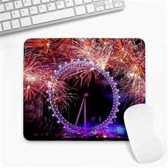 Happy New Year Clock Time Fireworks Pictures Large Mousepads by Sapixe