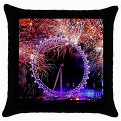 Happy New Year Clock Time Fireworks Pictures Throw Pillow Case (black) by Sapixe